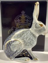 A Royal Crown Derby paperweight, Starlight Hare, Collector's Guild exclusive, gold stopper, 13.