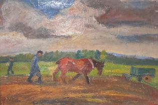 W Picket 1924 Ploughing Scene signed, impressionist oil