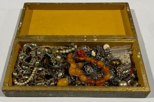 Costume Jewellery - Earrings, bangles, necklaces etc in a gold painted and embossed wooden box