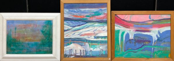 Modern British School Abstract Landscape, oil on canvas, 38.5cm x 48.5cm; others, similar (3)