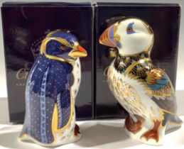 A Royal Crown Derby paperweight, Rockhopper Penguin, 21st anniversary gold stopper, boxed;