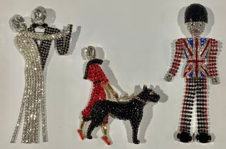 Butler & Wilson - fashion jewellery, a brooch set with glass stones, The Dancers, 13.5cm, marked,