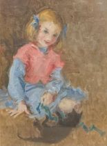Impressionist School (20th century) Young Girl and Kitten, oil on board, 34cm x 25cm