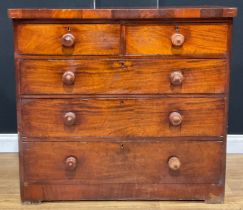 A Victorian mahogany chest, of two short and three long graduated drawers, 96.5cm high, 105.5cm