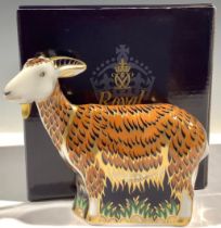 A Royal Crown Derby paperweight, Nanny Goat, Visitor's Centre exclusive, gold stopper, boxed