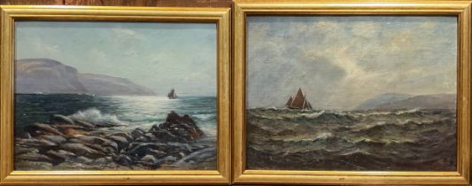 English School (early 20th century) a pair, Shipping Off the Isle of Man, label to verso, oil on