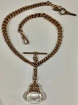 A 9ct gold Albert chain, swivel fob, the chain 63g