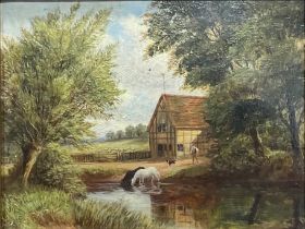 English School (early 20th century) Horses Watering oil on board, 20.5cm x 26.5cm