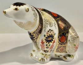 A Royal Crown Derby paperweight, Imari Polar Bear, gold stopper, 10.5cm, printed mark in red