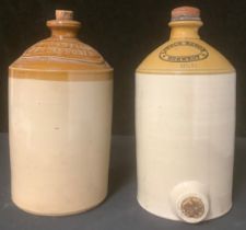 A 19th century two tone slab-sealed flagon, impressed C Wright & Son, Wirksworth; another,