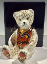 A Royal Crown Derby paperweight, Debonair Bear, gold stopper, boxed