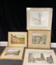 Pictures and Prints - Phillip Burrows Smith, Queen Street, Derby, signed, watercolour, 34cm x 47.