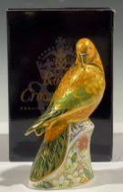 A Royal Crown Derby paperweight, Sun Parakeet, gold stopper, boxed