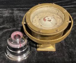 Maritime Interest - a brass gimballed ships compass; a modern gimballed compass (2)