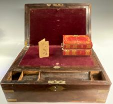 A George IV brass bound rosewood rectangular campaign writing box, fitted interior, flush military