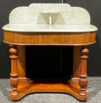 A Victorian mahogany duchess washstand, marble top, turned and fluted supports, 92.5cm high, 92cm