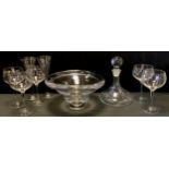 Glass - a Dartington crystal shaped oval tapering oval bowl; pair of Champagne flutes, ships