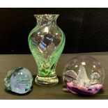 Glass - Caithness including; aqua green swirl bud vase, boxed, Caithness Moonflower paperweight,