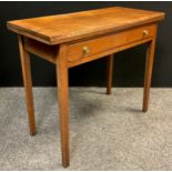 A 19th century oak tea table, single long drawer to frieze, tapered square legs, 73cm high x 87.