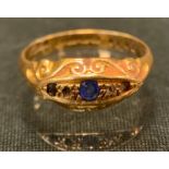 A sapphire and diamond ring, 18ct gold shank, size, M, 2.8g gross