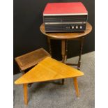 A Vintage Bush RP60 turntable record player, red leatherette case; an E. Gomme G-Plan corner