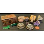 Natural History - a rectangular ammonite fossil trinket box and cover; stone Specimens inc