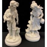 A pair of reproduction French bisque figures boy and girl with animals (2)