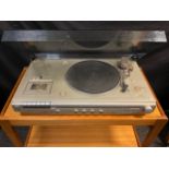 A Hitachi model SDT-196 DC Servo automatic turntable / record player; with mid century teak stereo