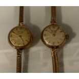 A lady's 9ct gold cased Rotary wristwatch, fancy snake bracelet; another similar double strand