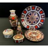 Royal Crown Derby - 1128 Old Imari vase, 17.5cm high, plate, bell, lidded trinket dish; 2451,