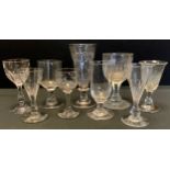 A George III facet-cut wine glass; other late 18th and 19th century wine glasses, Georgian, Regency,