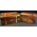 A Victorian burr walnut dome-top tea caddy, hinged lid enclosing pair of lidded compartments, (later