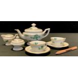 A Rosenthal Miniature Green Floral Spray pattern tea set, for two, comprising teapot, sucrier,