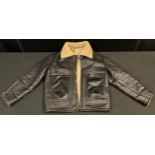 A Toff of London Black Leather and Sheepskin Lined Flying / Aviation style Jacket, size 36.