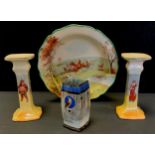 A pair of Royal Doulton seriesware candlesticks; a bowl etc.