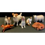 Beswick and Royal Doulton models - Jack Russell standing, Fox Hound pups, Sleeping fox, Sheep,