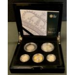 A 2010 Piedfort silver proof five-coin set, boxed with certificate.