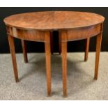 A George III mahogany dining table, circular top, separating into pair of Demi-lune tables, 71cm