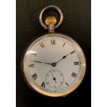 A continental 925 silver open face pocket watch, white enamel dial, stem wind movement, import