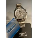 Seiko - an Astron Solar GPs titanium dual time sport wristwatch, 5X53-0AV0, R-R-skW-5X, silvered
