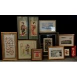 Pictures and prints - Asian related pictures and prints including three framed photographs of