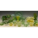 Glass - Victorian coloured pressed glass including; uranium pressed glass bowls, baskets, vases;
