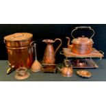 Copper - Art nouveau ewer, arts and crafts chafing tray on stand, kettle, tea urn; etc