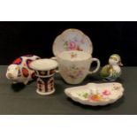 Royal Crown Derby animals including pig and ducklings, both gold stoppers, 'Derby posies' loving cup