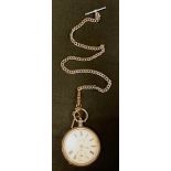 A continental 935 silver open face pocket watch, white enamel dial, bold Roman numerals, stem wind