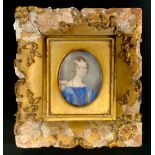 A portrait miniature - English school, early 19th century, a young lady wearing a blue dress and