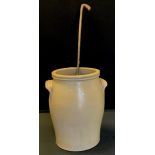 A hedgerow walking stick; stone ware crock pot as a stick stand (2)