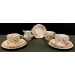 Royal Crown Derby 'Derby posies' tea set for two comprised of; two tea cups and saucers, milk jug,