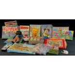 Toys and juvenilia - Rupert Annual 1981, the victory jungle wooden jig-saw puzzle, golly doll and