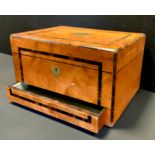 A Victorian walnut writing box, kingwood cross-banded, single drawer to base, c.1870.